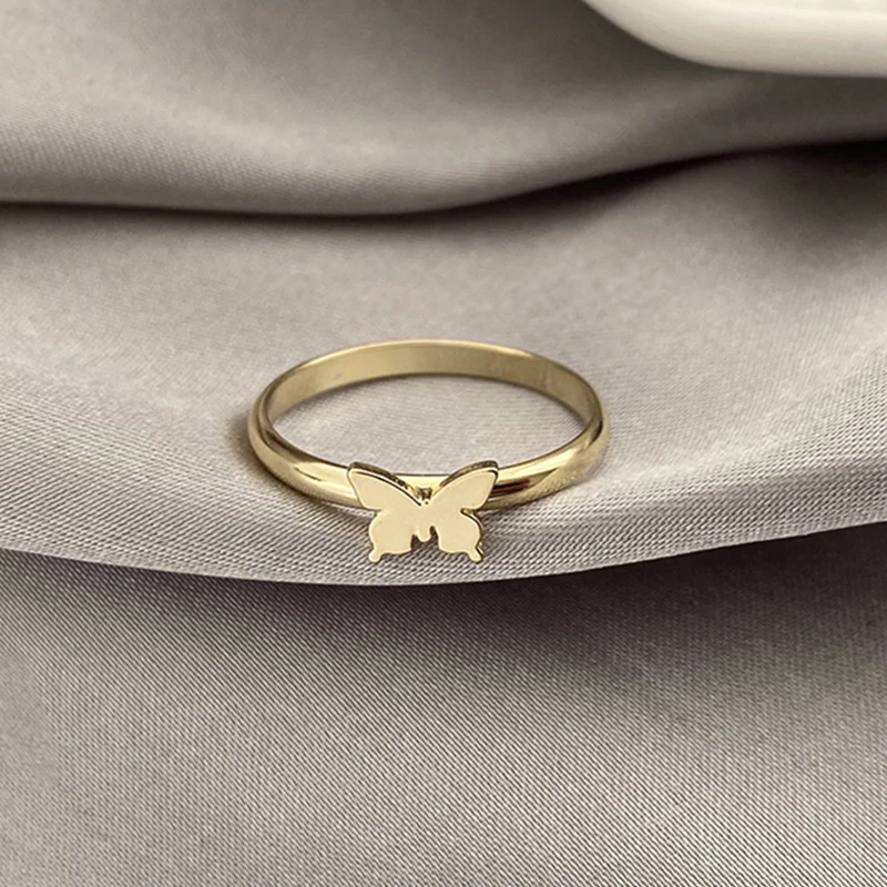 

Punk Simple Style Lovers Butterfly Opening Ring Creative Women Gold Silver Color 2-Piece Ring Jewelry Gifts For Good Friends