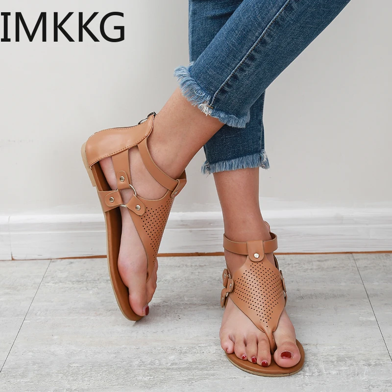 Женские босоножки Сандалии из искусственной кожи на плоской подошве Летняя