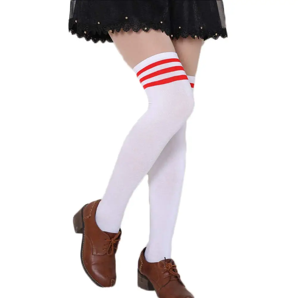 Зимние хлопковые толстые женские вязаные чулки выше колена до бедра черные белые