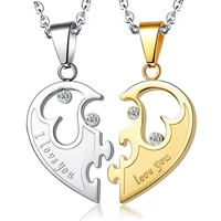 a pair of fashion korean love couple necklace heart shaped combination men and women pendant pendant lover gift wholesale