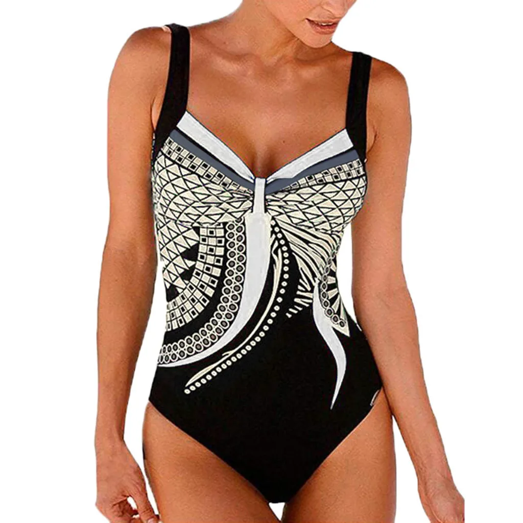

Women Summer Backless Sexy Print Swimwear Beachwear Siamese Swimsuit Bikini Set Women Vintage Printed Bikini One Piece Swimsuit