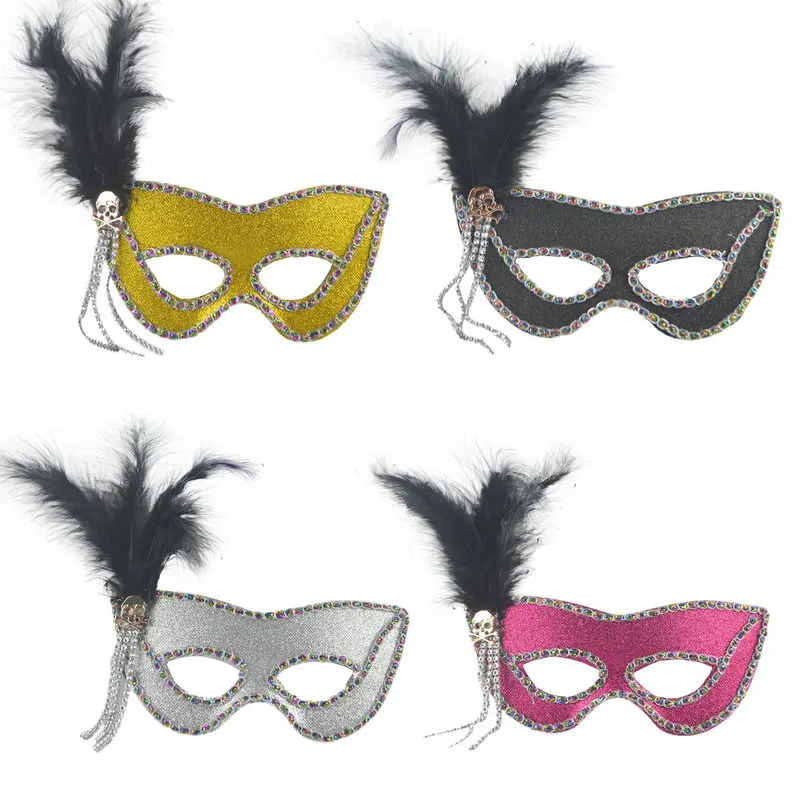 

Dance Party Mask Festival Performance Props Men's and Women's Eye Mask Composite Skeleton Feather Gold Powder Mask