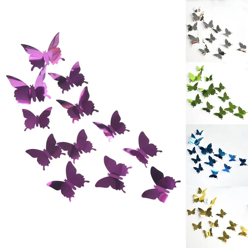 

HOT SALES！！！New Arrival 12Pcs/Set Butterfly 3D Mirror PVC Wall Art Sticker Decal Removable Home Decor Wholesale Dropshipping