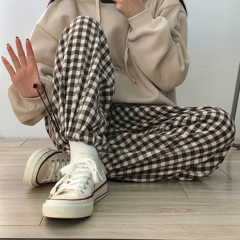 

Spring Summer Plaid Pants Men's Fashion Retro Casual Pants Men Streetwear Korean Hip-hop Straight Wide-leg Pants Mens Trousers