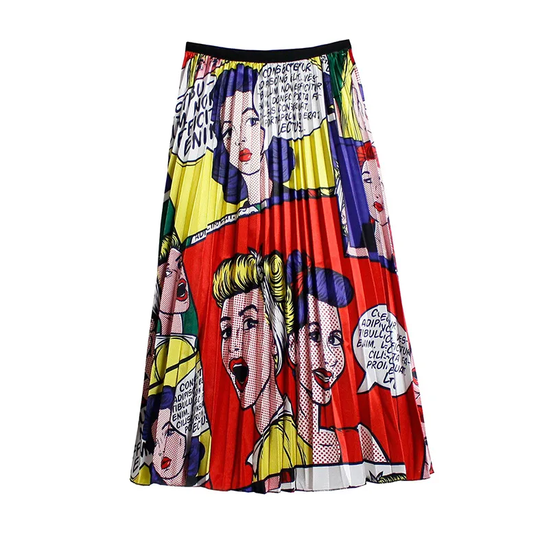 Плиссированная юбка в стиле Харадзюку с рисунком из комиксов для девочек