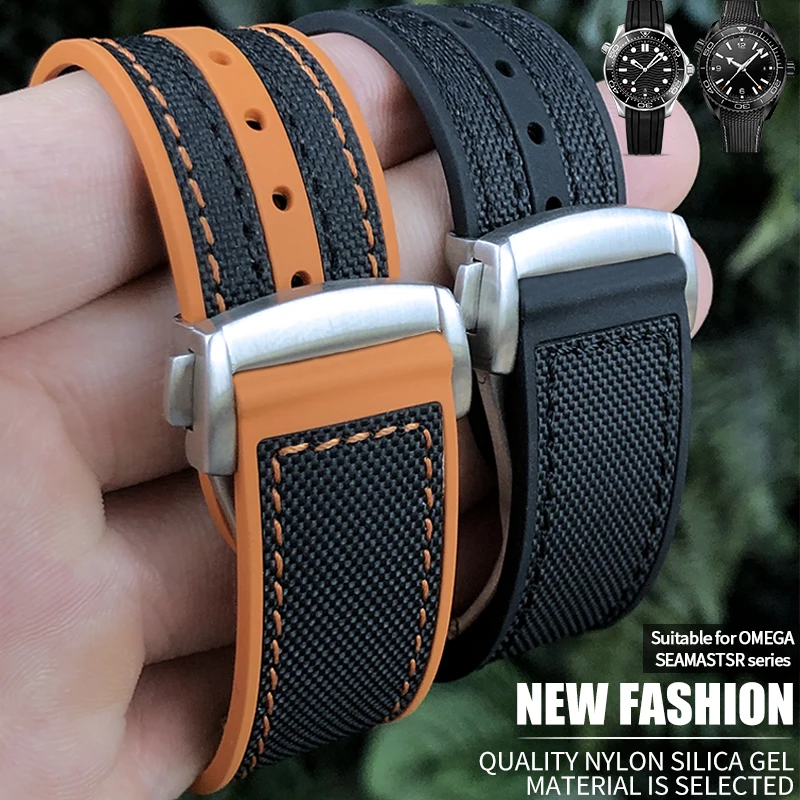 

20/22/19/21mm Hi-Q Nylon Fluorous Rubber Watch Band Fit For Omega Planet Ocean Seamaster 300 Speedmaster Silicone Leather Strap