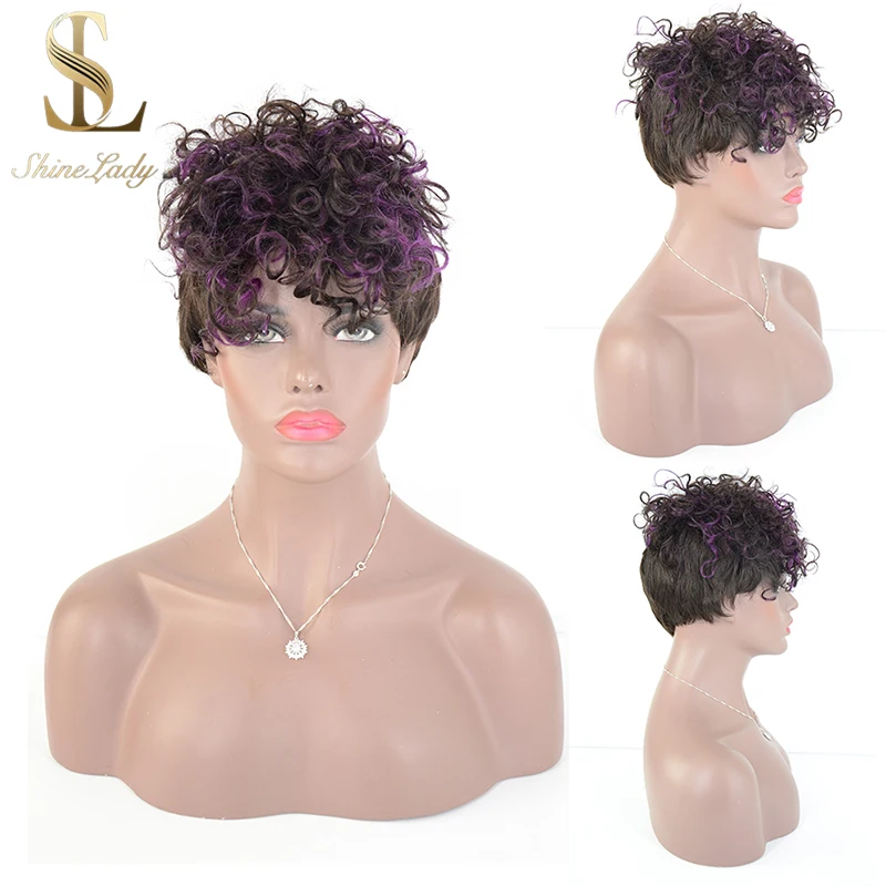 Шинелади бразильские человеческие волосы парики фиолетовые и черные короткие