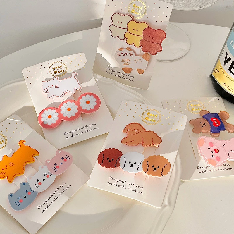 

2 шт./компл., милые заколки для волос с изображением кролика и цветов для женщин и девочек, Милые акриловые металлические заколки для волос, а...