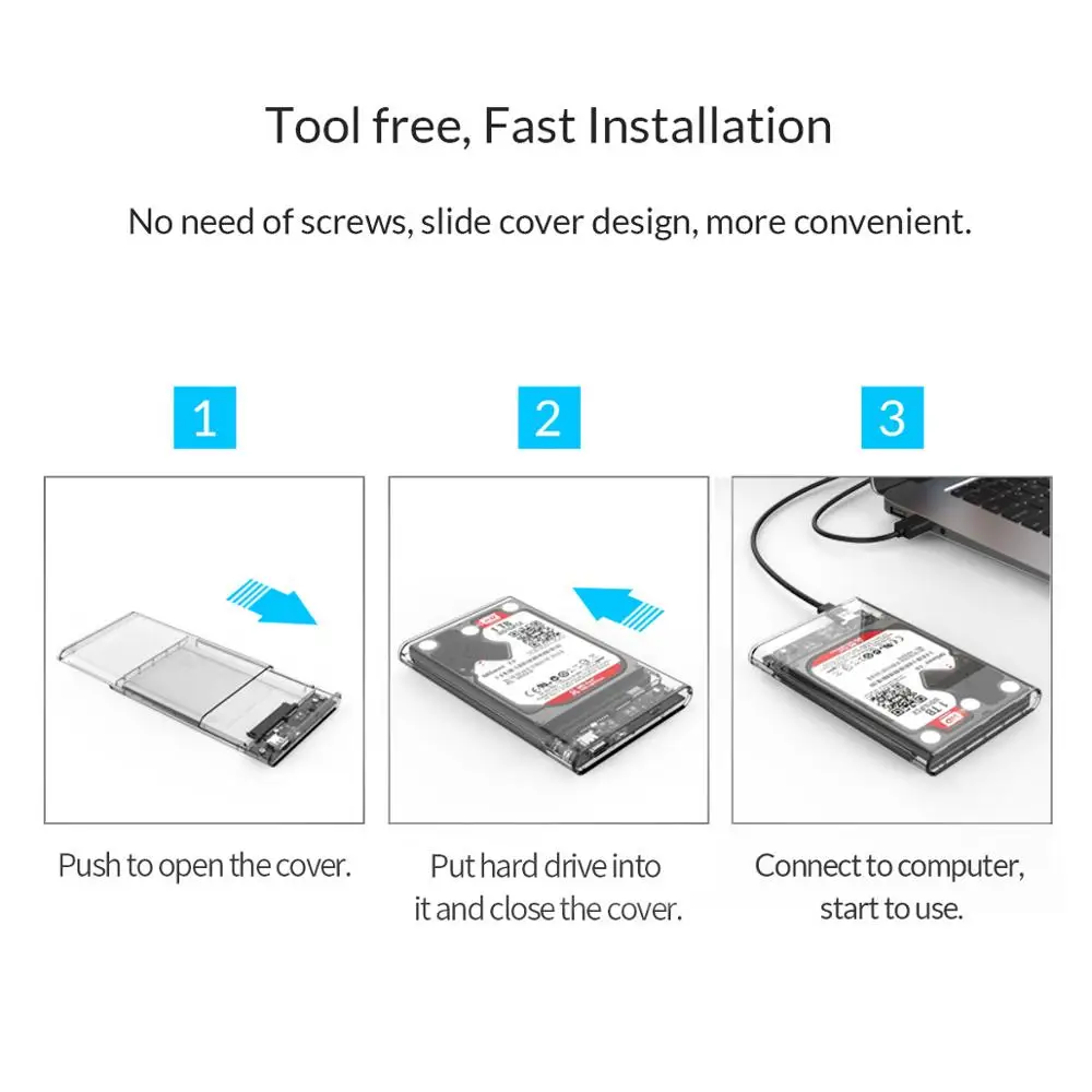 

ORICO 2139C3-G2-CR 2.5 inch HDD Case SATA to USB3.1 Gen2 Type-C 4TB Hard Disk Drive External Enclosure ransparent Case Tool Free