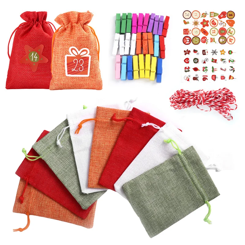 

Christmas Advent Calendar Set Countdown Winter Party Favor Gift Packing Pack Candy Pouch with Xmas Stickers