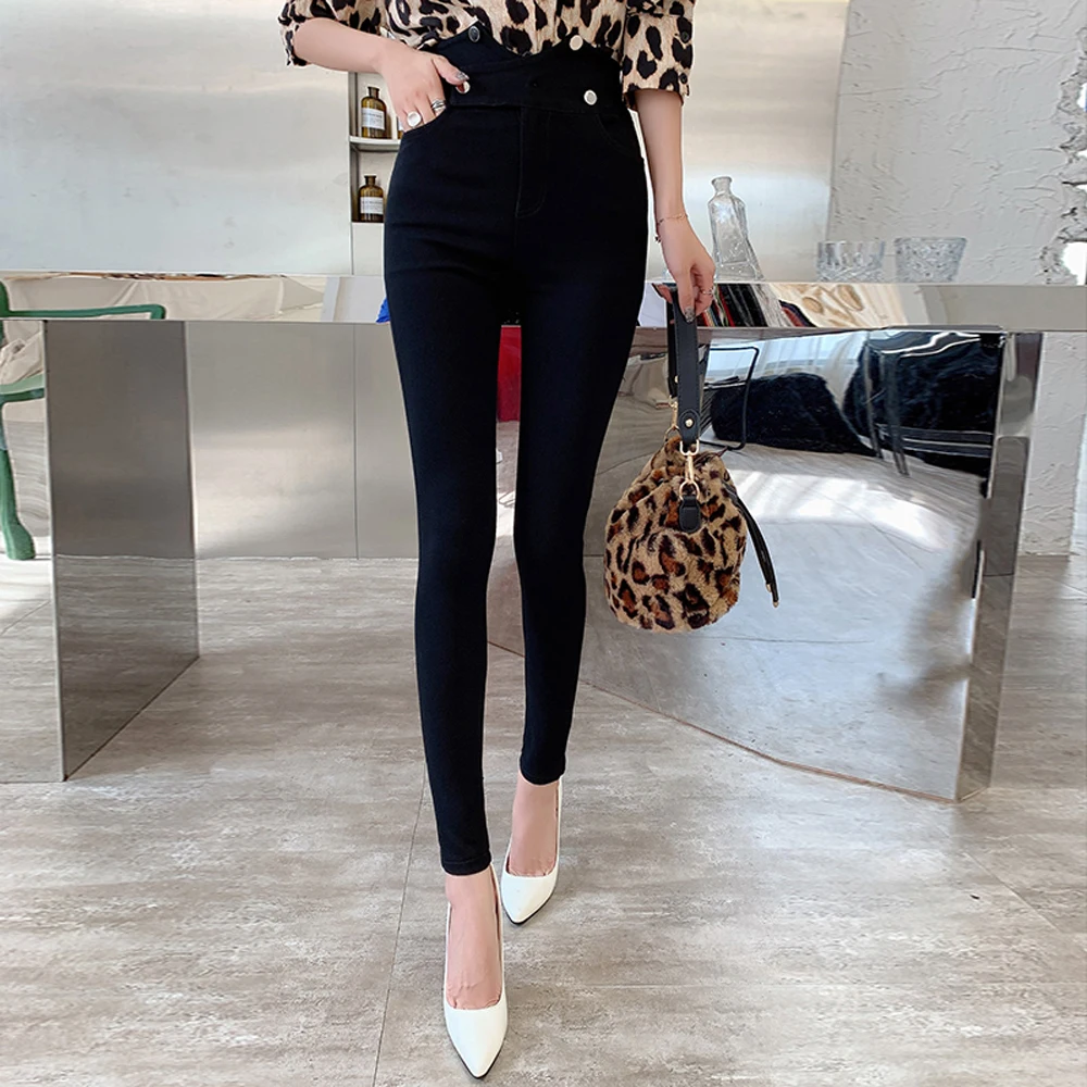 Женские леггинсы с высокой эластичной талией женские брюки корейские черные