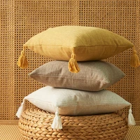 cotton linen pillowcase with tassel japanese decorative cushion covers square pillowcase modern tatami sofa cushion covers