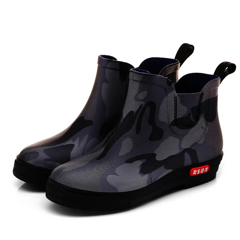 

Модные водонепроницаемые резиновые сапоги, Нескользящие износостойкие низкие мужские резиновые сапоги, теплая Повседневная дышащая камуф...