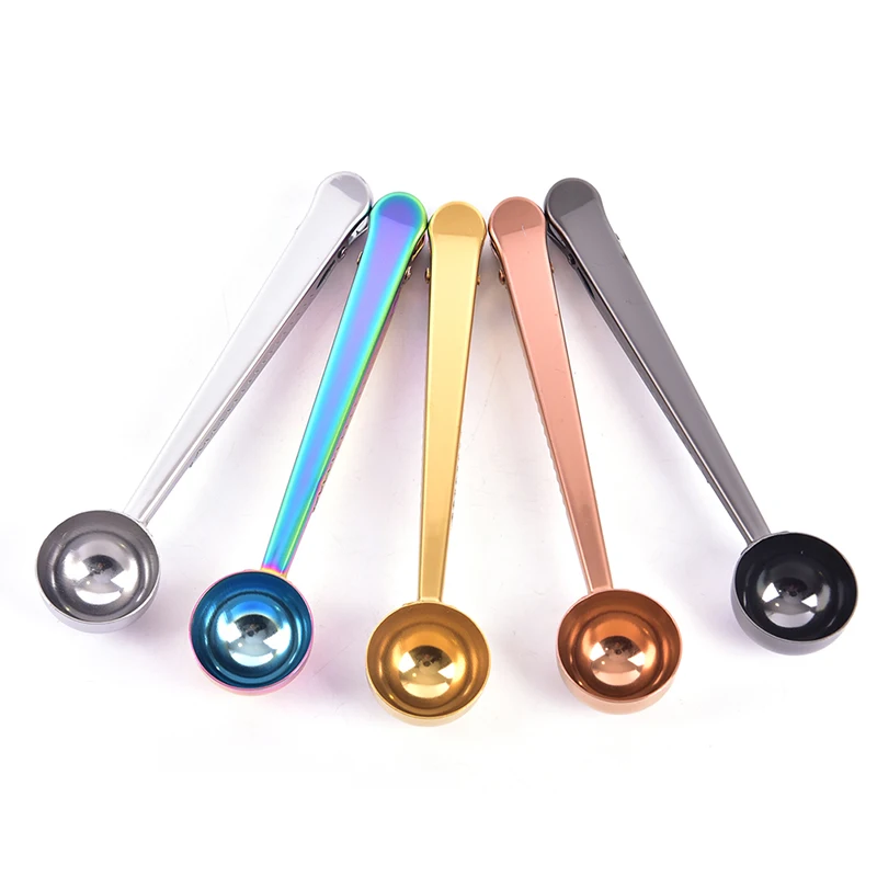 Две в одном кофейная ложка из нержавеющей стали уплотнительный зажим мерная