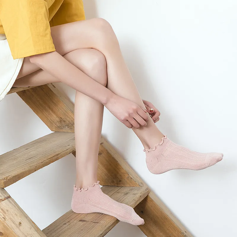 Модные кружевные носки с оборками мягкие хлопковые милые женские до щиколотки