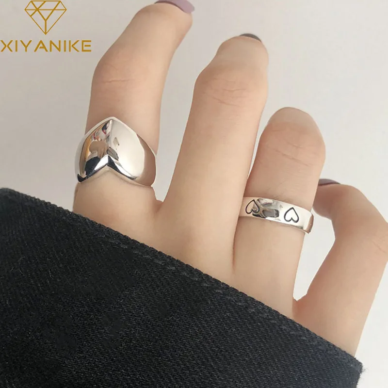 

XIYANIKE Silver Color LOVE Heart Width Rings for Women Couples Creative Trendy Birthday Jewelry Gifts Prevent Allergy