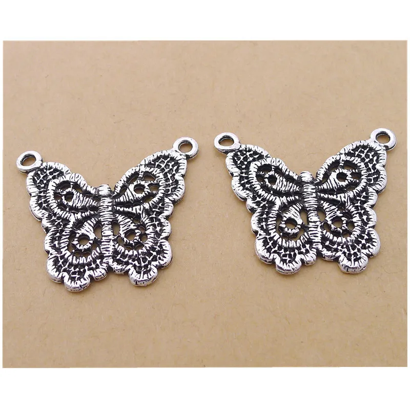 

30 шт./лот винтажные серебряные подвески в виде бабочек 30x35 мм Подвески в виде животных для браслета, сережек, сделай сам