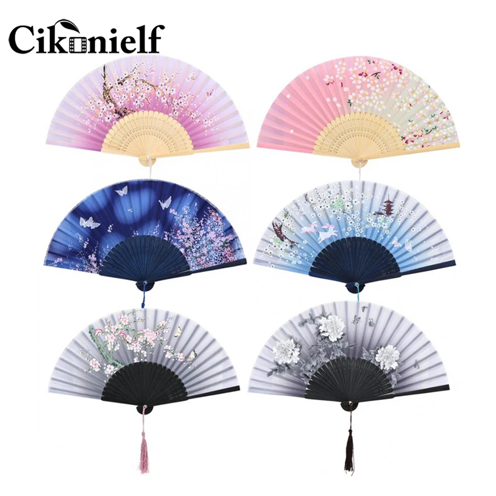 Китайский складной Шелковый веер ретро бамбуковый Ручной Веер с цветочным