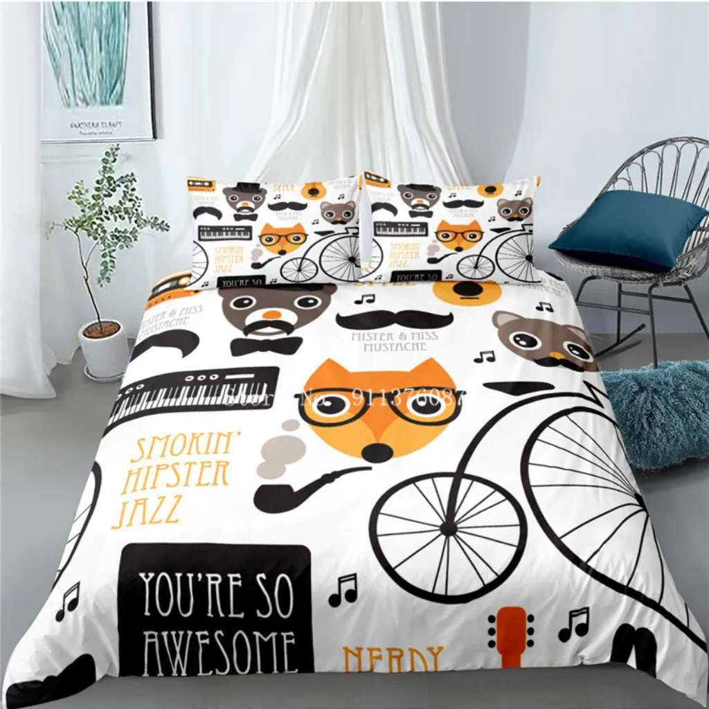 Комплект постельного белья с рисунком совы пододеяльник принтом леса и лисы для