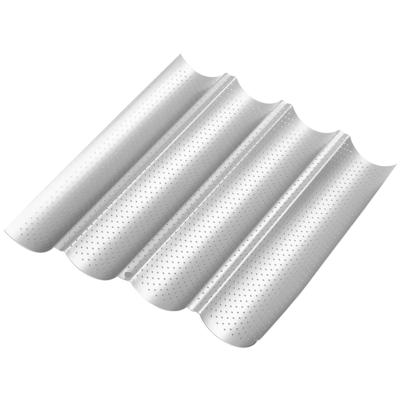 Hot XD-Silver color Stainless Steel Plate 4-Slot French Bread Baking Pan Mold | Дом и сад
