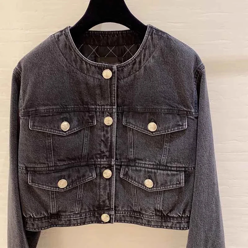 Осенняя дизайнерская джинсовая куртка женские джинсовые куртки с золотыми