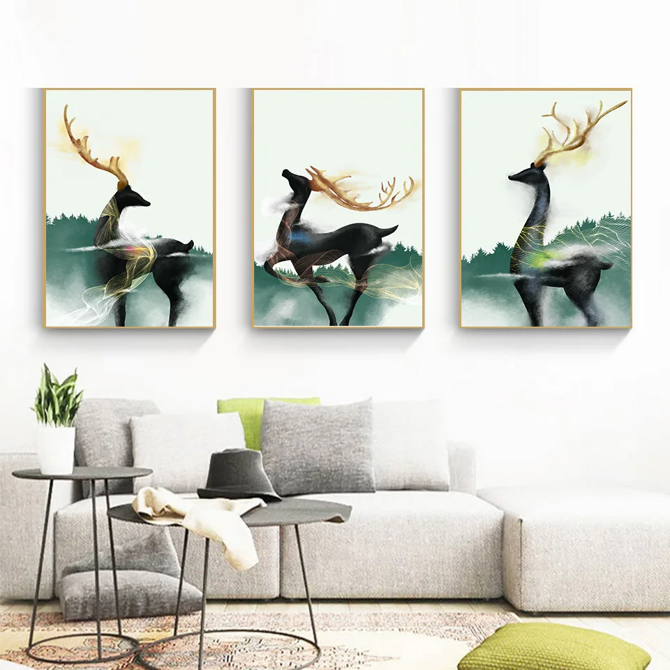 Олень с обнаженной женщины настенный Арт холст живопись скандинавские плакаты