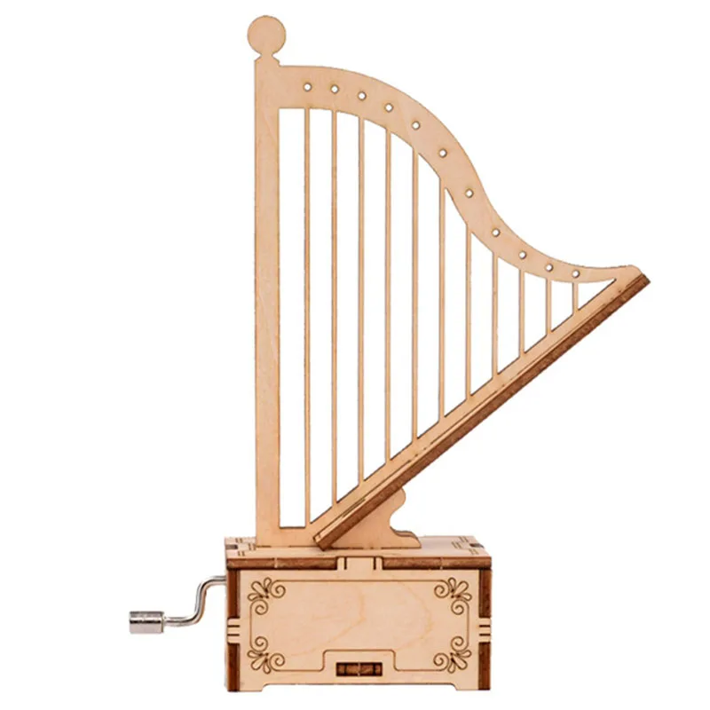 

Handmade Harp Shape Music Box Wooden Hand Crank Music Box for Kids embled Crafts Gifts Toys Ornaments 3D Puzzles