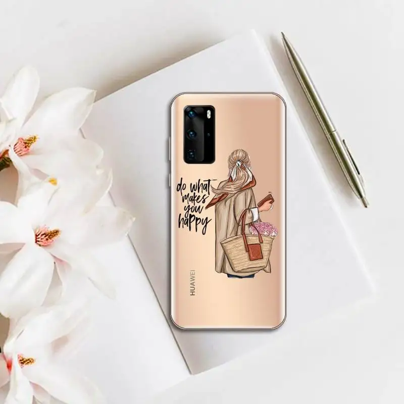 

cartoon beautiful Lady Phone Case Transparent for huawei honor P 40 30 20 lite Pro 10 i 8 9 x p smart 2019
