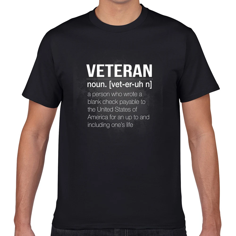 

Tops T Shirt Men veterans the definition of a veteran Funny White Geek Cotton Male Tshirt fa004