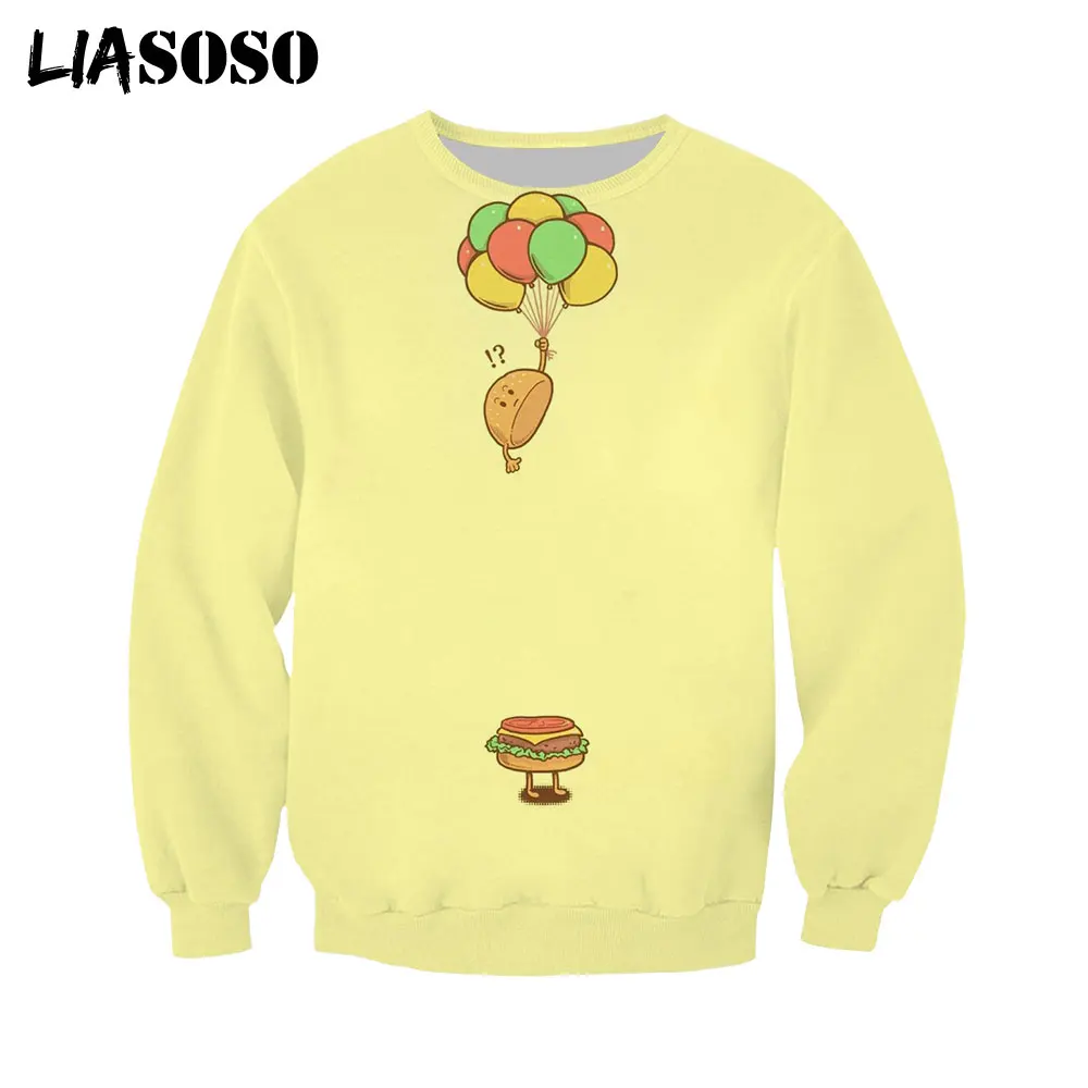 

LIASOSO T-Shirt Autumn 3D Print Men Women Streetwear Harajuku Fashion Shirts Food Hamburger Hoodie Round Neck Funny Tops