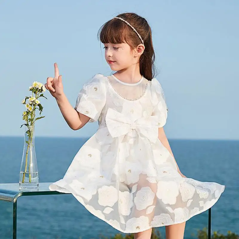 

2021 Summer Princess Dress For Girls Fahsion Floral Print Ball Gown With Bow Children Wedding Party Dresses Clothes 3-14y