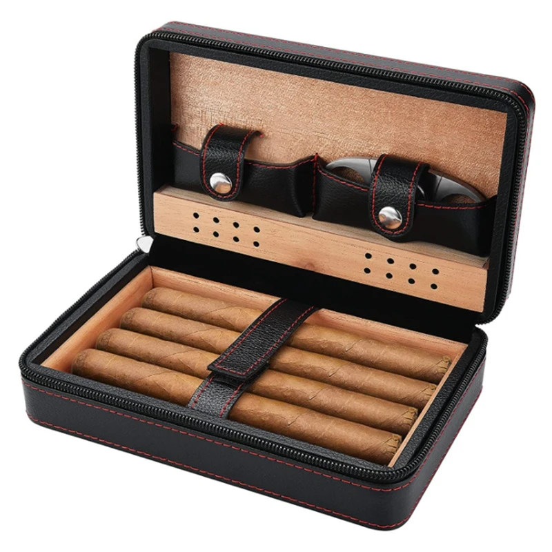 

Cigar Storage Cigar Humidors Cigar Humidor Case Portable Cedar Wood Leather Travel Humidor Humidifier Set Gift Box