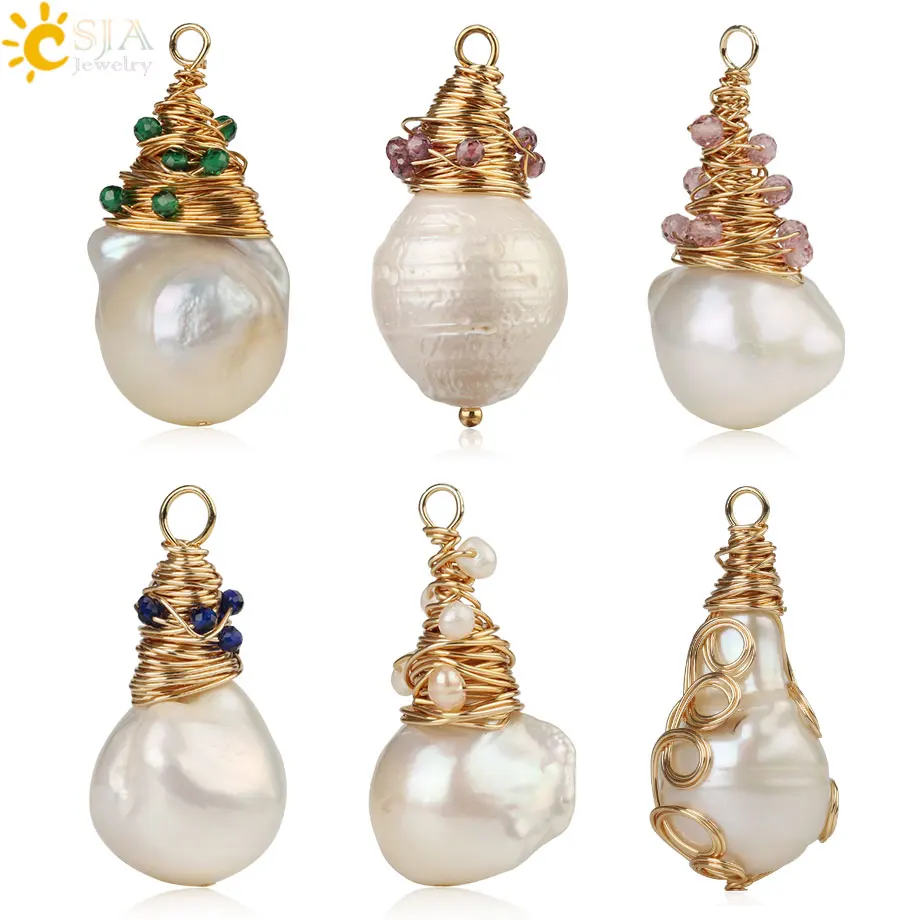 Кулон из медной проволоки с пресноводным жемчугом CSJA очаровательные аксессуары