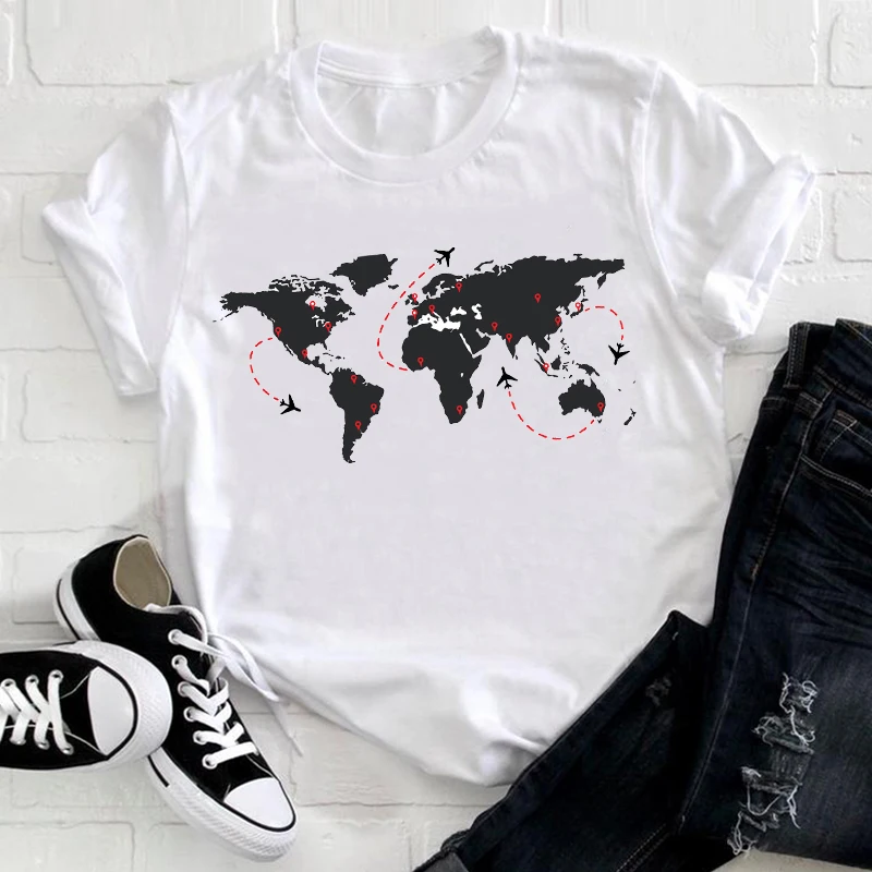 

Women Clothing Travel Fashion Printing 90s Trend Cute Short Sleeve Summer Clothes Print Tshirt Female Tee Top Graphic T-shirt