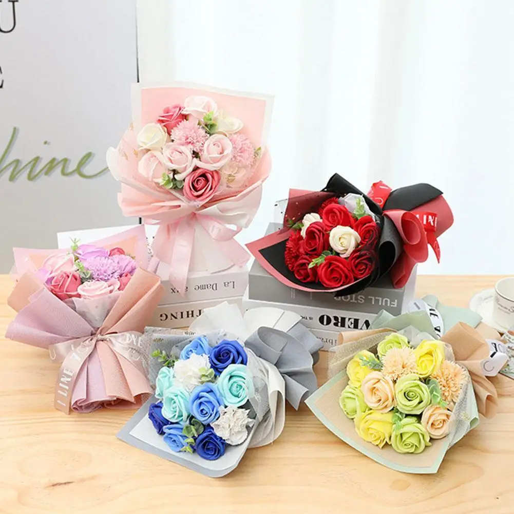 

11 Pieces Best Valentine's Day Gift Soap Rose Flower Gift Box Bouquet Stuffed Bear Wife Present For Birthday Party Anniversary