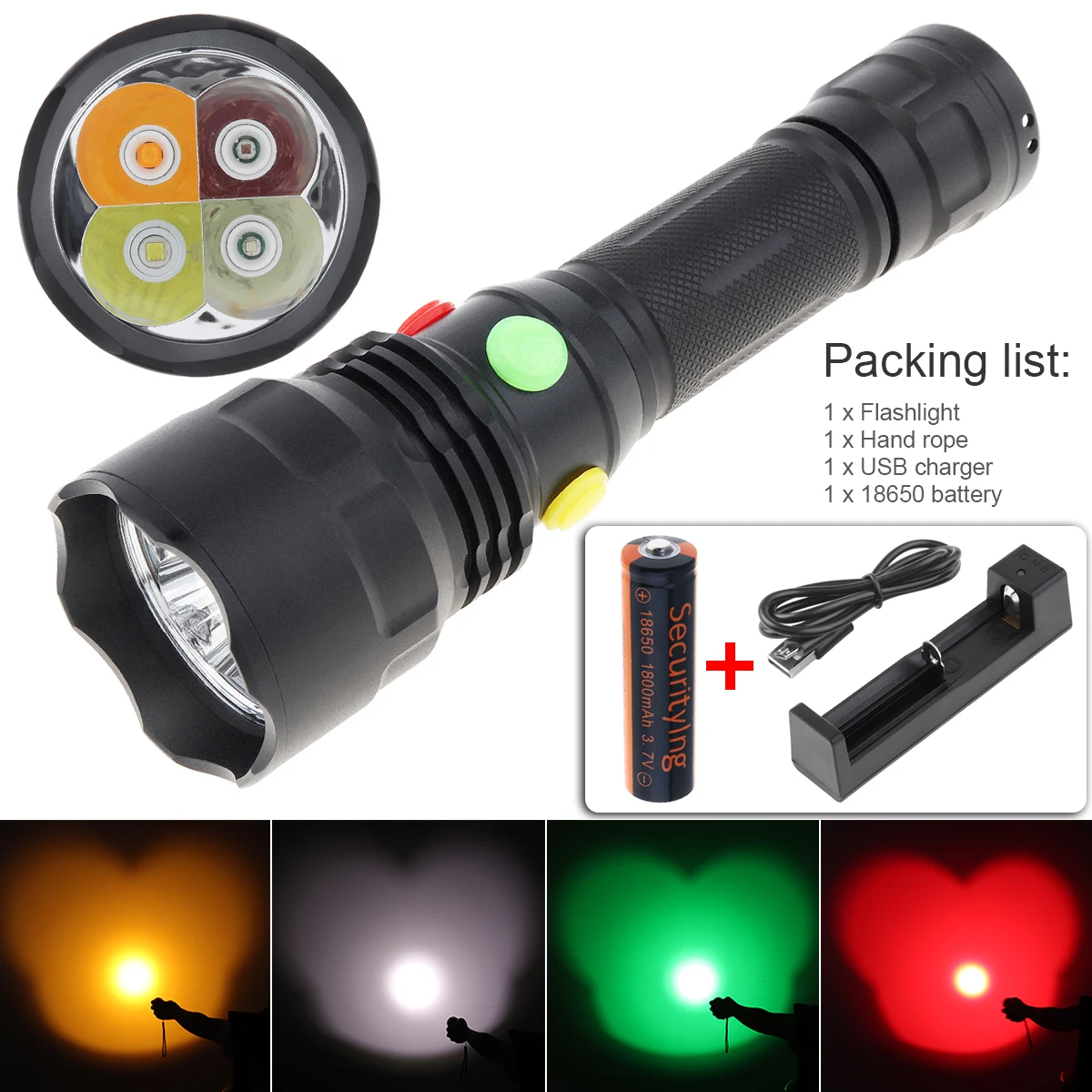 

LED Rechargeable Tactical Flashlight 4 Colors Super Bright Waterproof Magnetic Electric Torch for Camping Hiking Hunting Fishing