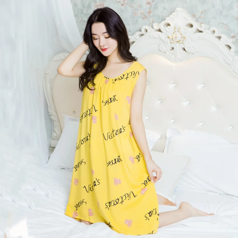 2021Summer New Women's Nightdress Round Neck Strap Printing Cute Loose Home Service Sexy Nightwear Sleepwear Women Sleep Tops