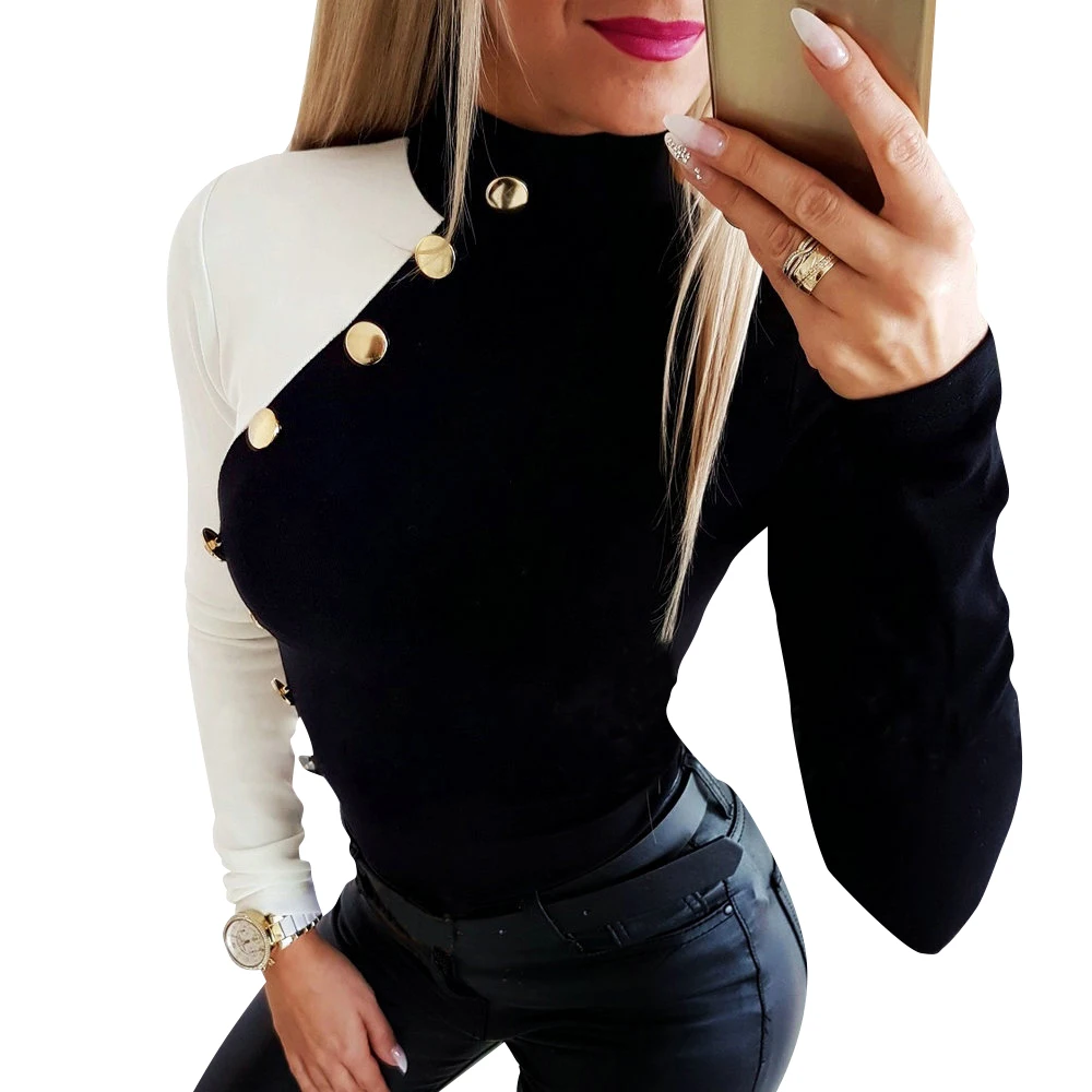 

High Neck Ribbed Knitted T-shirt Women Sexy Long Sleeve Strench Knitted Ribbed Tshirt Ladies Streetwear Turtleneck Bodycon Top