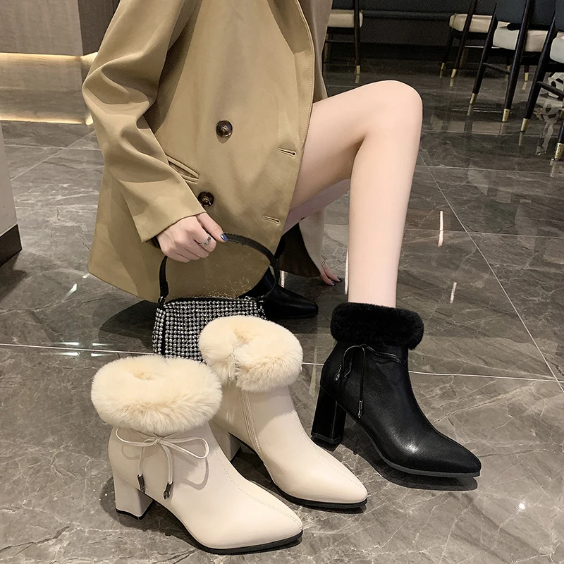 

HOT Autumn Stiletto Thin High Heels Zipper Style Sexy Womens Boots Bota Feminina Pointed Toe Faux Leather Beige Black Ankle Boot
