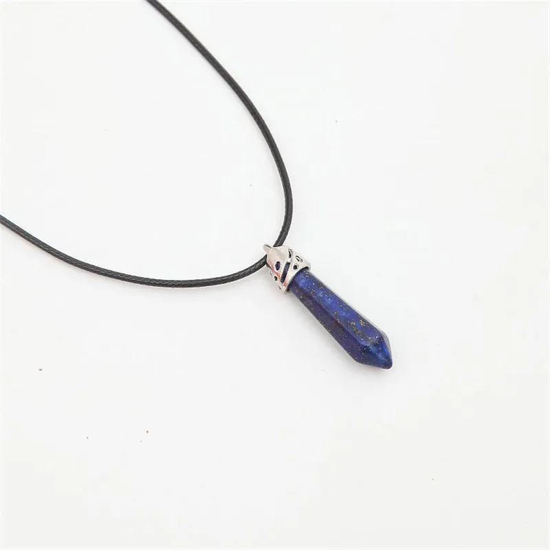 FLOWER BLUE Natural Quartz Pendant Stone Hexagonal Pillar Pendants Necklace Chakra Healing Crystal Point Gem Necklaces For Women Jewelry - Окраска металла: FLOWER BLUE