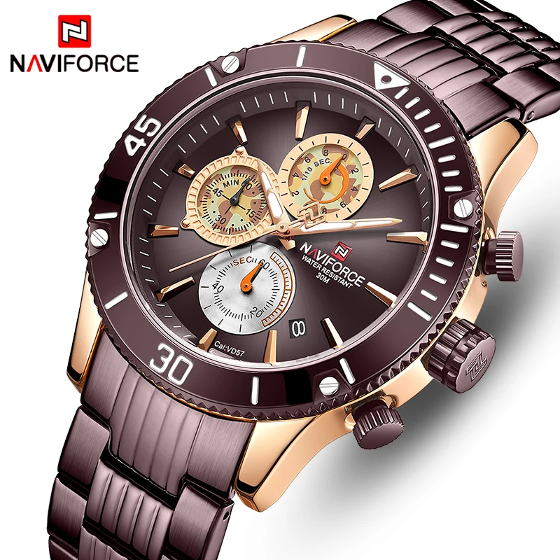 Часы наручные NAVIFORCE Мужские кварцевые брендовые роскошные стальные спортивные