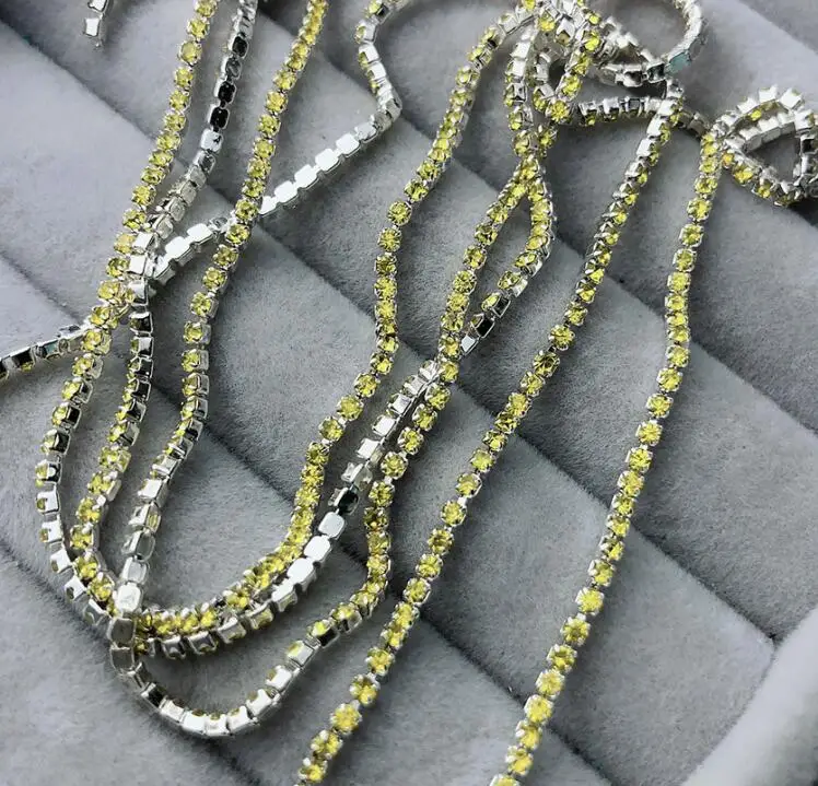 ss4 17 lemon yellow Ss4 1,4 мм стразы на цепочке, Необычные кисточки с драгоценными камнями, отделка кристаллами струйный Розовый Синий Блестящий DIY Ювелирная цепочка для дизайна ногтей - Цвет: ss4 17 lemon yellow