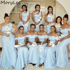 Платья подружки невесты в африканском стиле; Голубые платья подружки невесты без рукавов с молнией сзади; Платья для свадебной вечеринки