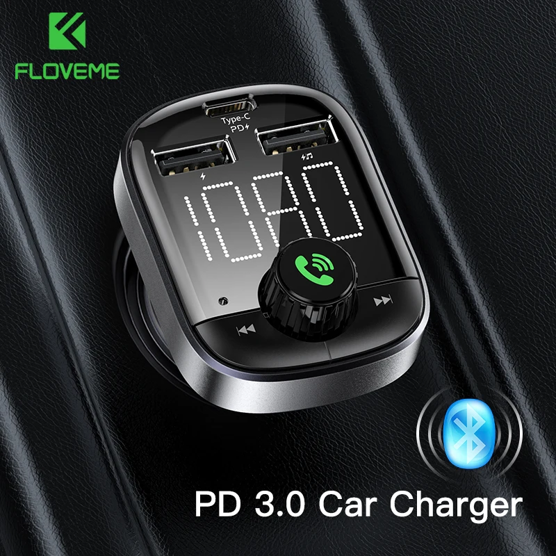 Автомобильное зарядное устройство PD 3 0 Fm-передатчик Bluetooth 2 USB-порта | Мобильные