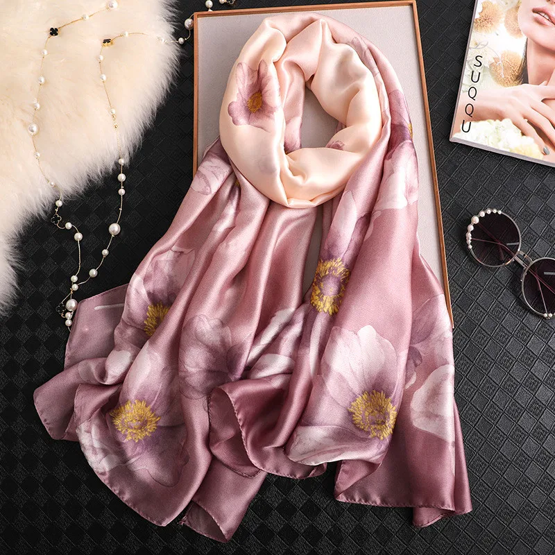 

New style Chinese quality Silk Four Seasons Women Popular Headscarf Print nice Shawl Lady Fashion Sunscreen Beach silk scarf