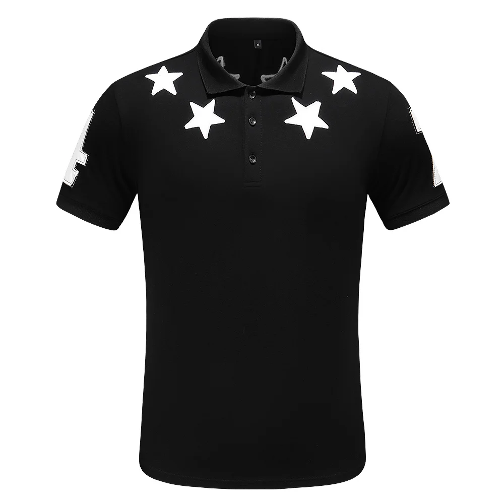 

High New Men luxury 2021 Classic Embroidered PU leather star 74 Polo Shirts Shirt Hip Hop Skateboard Cotton Polo Top M-2XL #D177