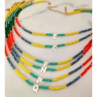 bohemian 26 a z initial letter rainbow color beaded collar necklace for women diy name crystal bead necklace friendship jewelry