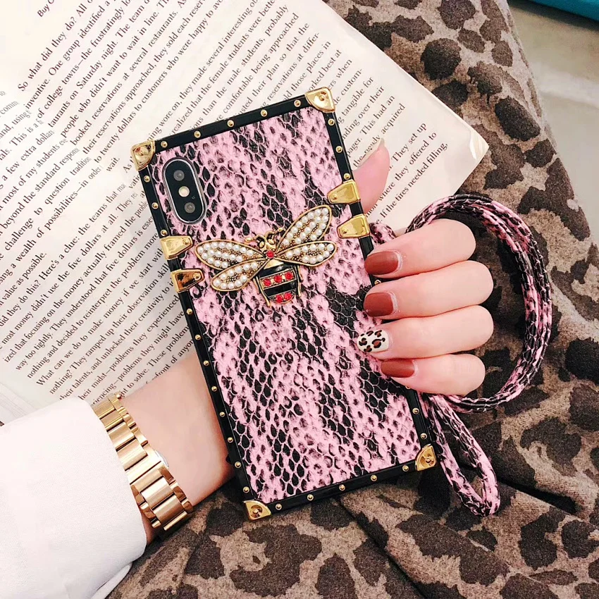 Квадратный чехол для iphone 11 Pro Max роскошный брендовый с Пчелкой X 8 plus 6 6S 7 Plus XS XR из