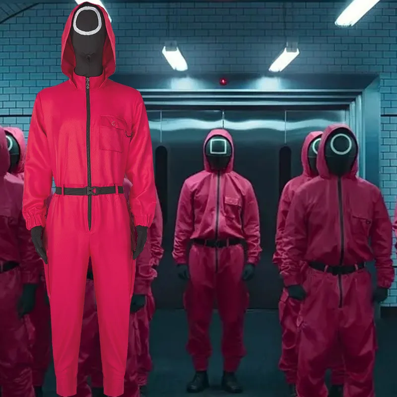 

Одежда для Хэллоуина для всей семьи, одежда для косплея из игры кальмар, Детский комбинезон для взрослых с поясом, перчатки, наряды для папы ...