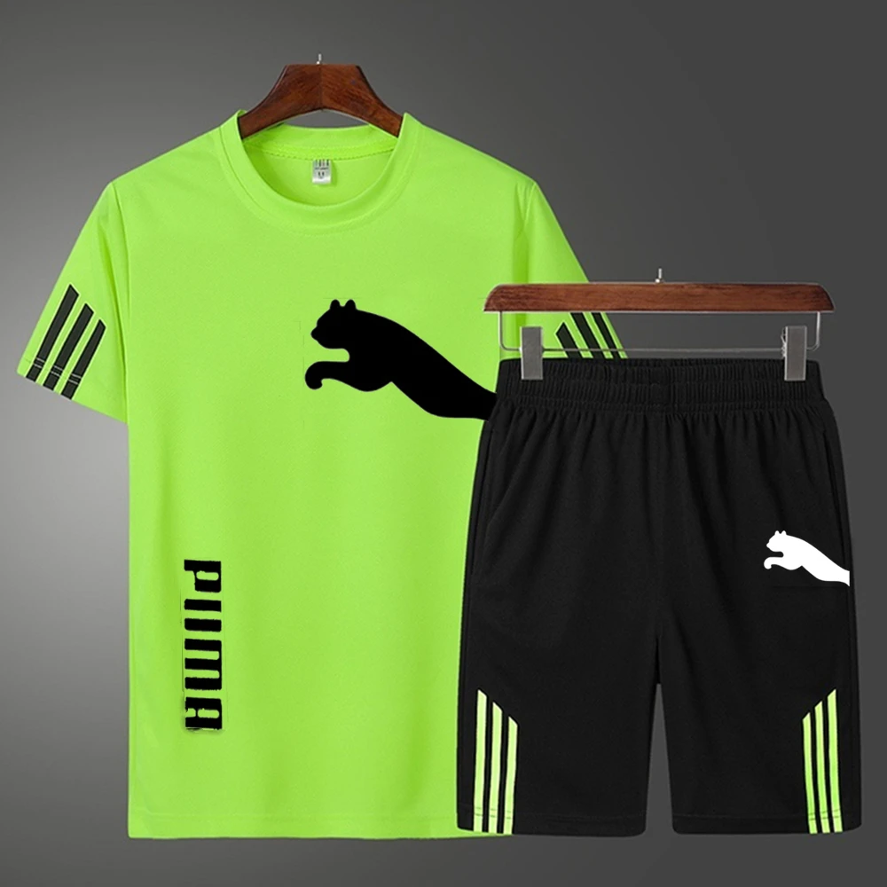 

Summer Men's Sportswear Set Short Sleeve Running T-Shirt Shorts 2 Pcs Suit For Football Asketball Fitness Breathable Mesh 2021